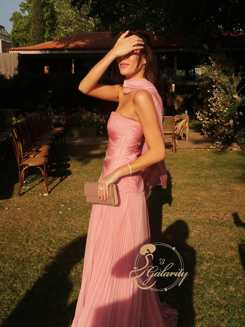 Galarity Pink Evening Dress 2026 Pleated Strapless Prom Dress A Line Graduation Dress Elegant Birthday Party Dress Customizd