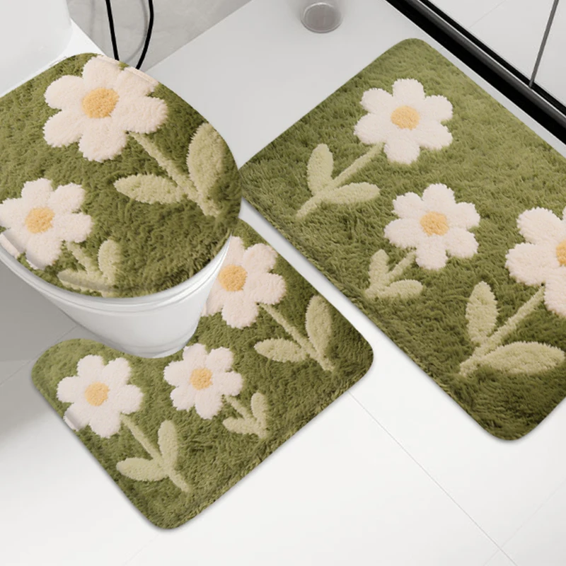 

Summer fresh floral pattern bathroom anti slip mat, entrance door mat, shower room small carpet, toilet water absorbing foot mat