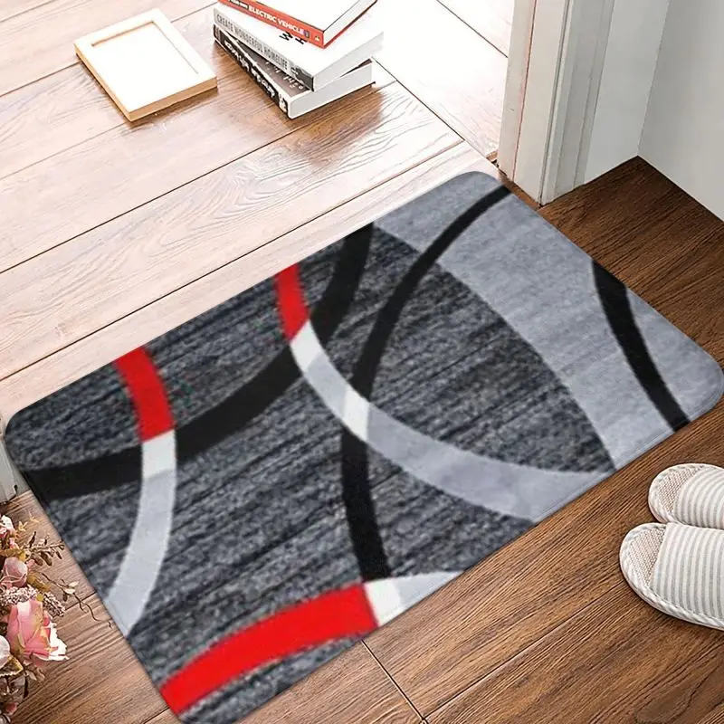 Personalized Modern Abstract Gray Red Swirls Doormat Mat Anti-Slip Geometric Pattern Bath Kitchen Garage Rug Carpet 40*60cm