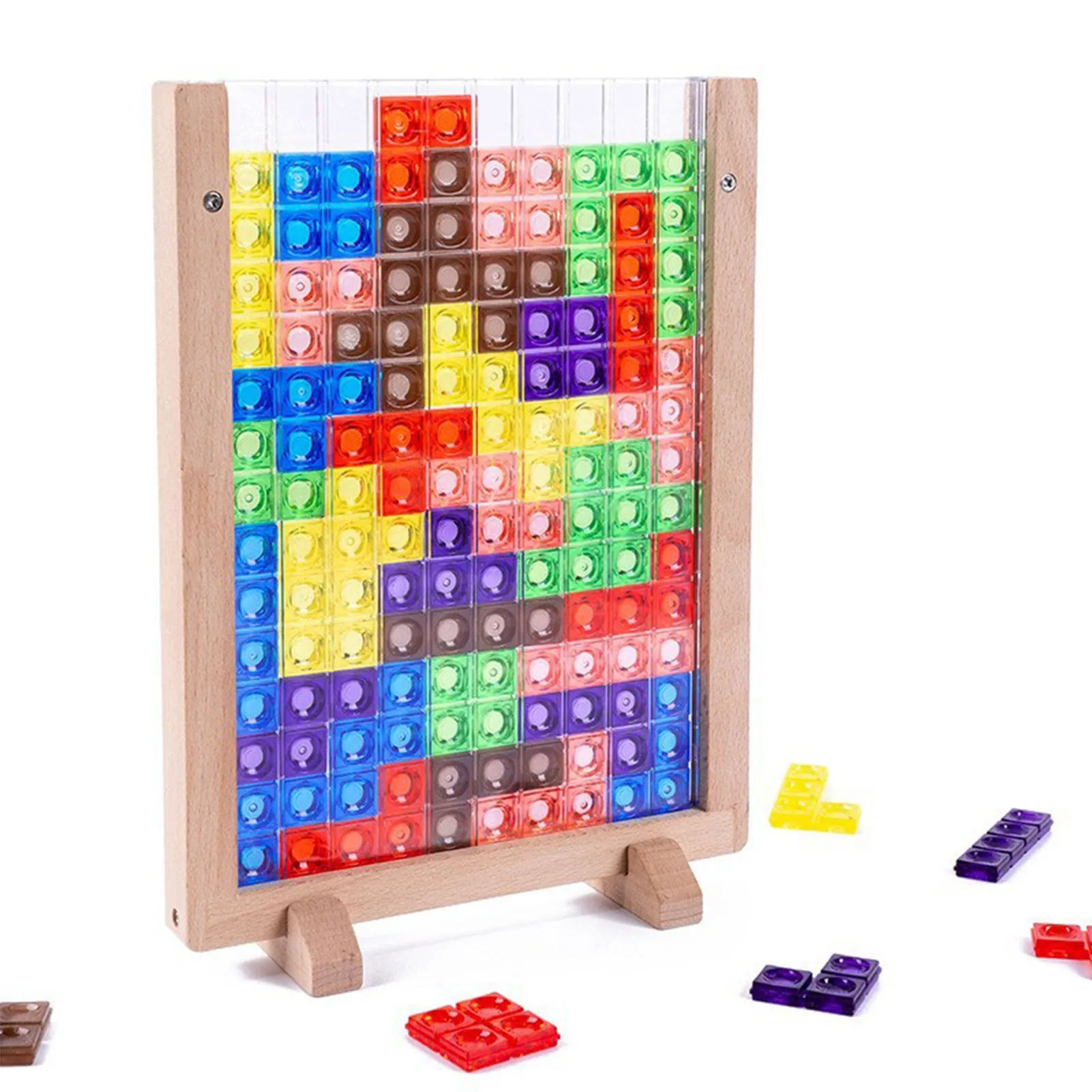 3D Transparent Brain Teaser Toys Russian Puzzle Game Colorful Blocks Wooden Frame Educational Game Board