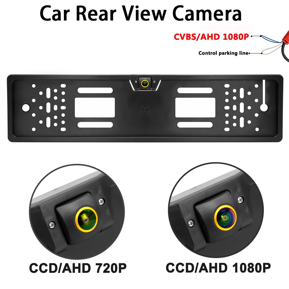 

EU European License Plate Rearview Camera Frame Reverse Backup Camera AHD 1080P CVBS Track/Ruler for Truck Car SUV Camper Pickup