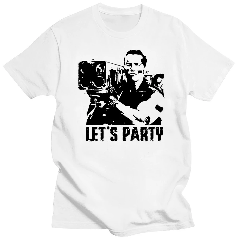 2019 New Arrival Commando Arnold Schwarzenegger Movie Quote Let's Party T Shirt Fashion Casual Tee