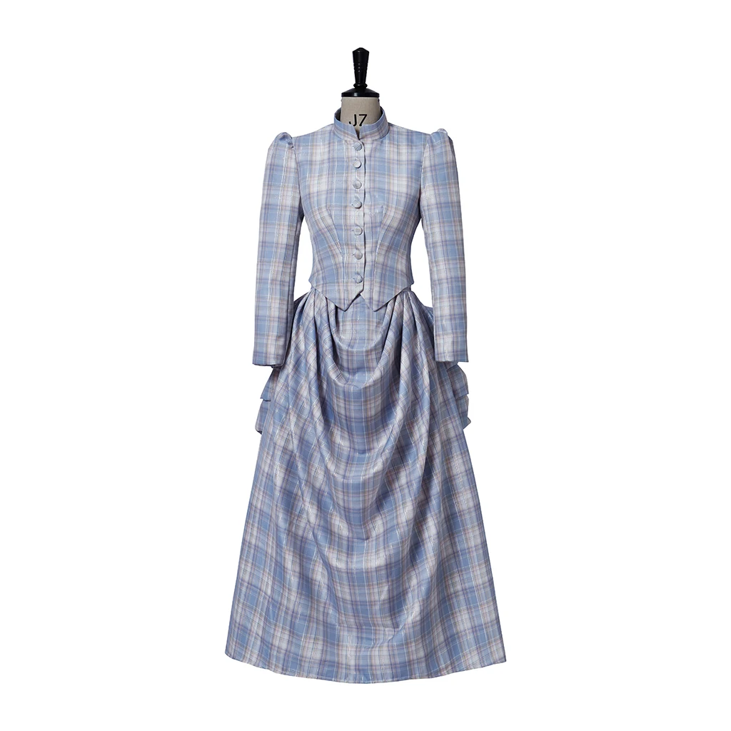

Costumebuy Medieval Victorian Renaissance Plaid Skirts Shirt Full Set Retro Grid Dress Royal Noble Victorian Civil War Ball Gown