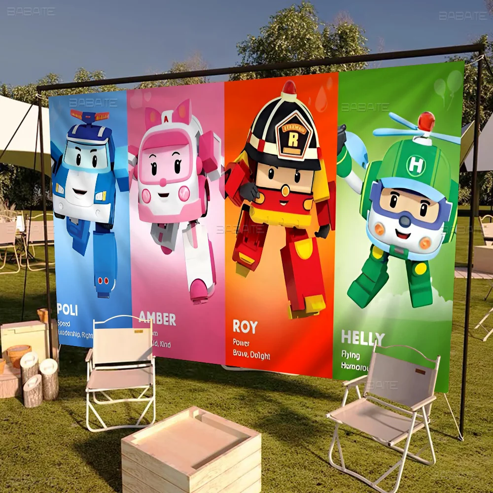 Robocar Polis Family Gatherings Outdoor Atmosphere Flags Camping Decorations Banners