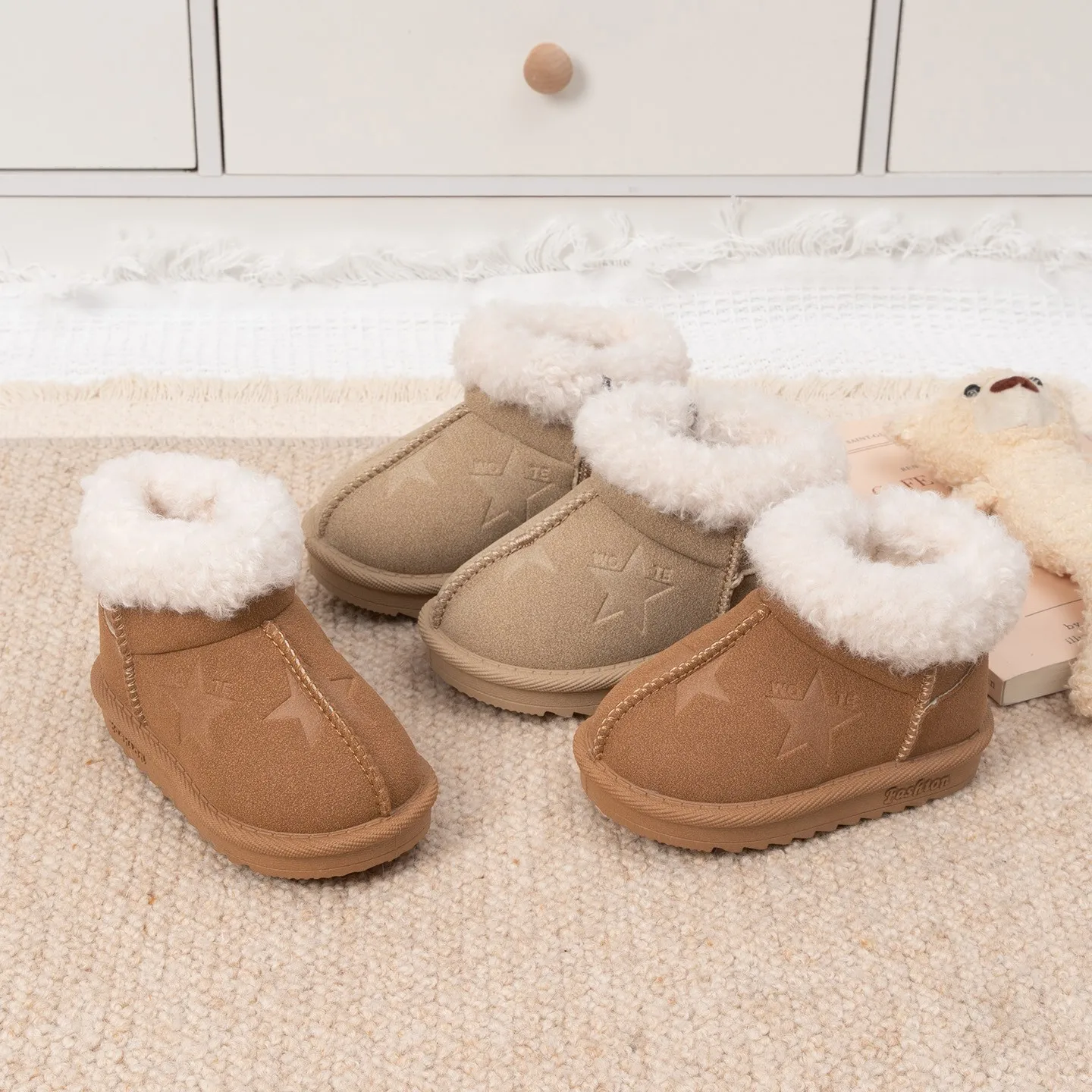 New Winter Children Snow Boots Genuine Leather Girls Boots Warm Plush Boys Cotton Shoes Fashion Kids Boots Baby Toddler Shoes