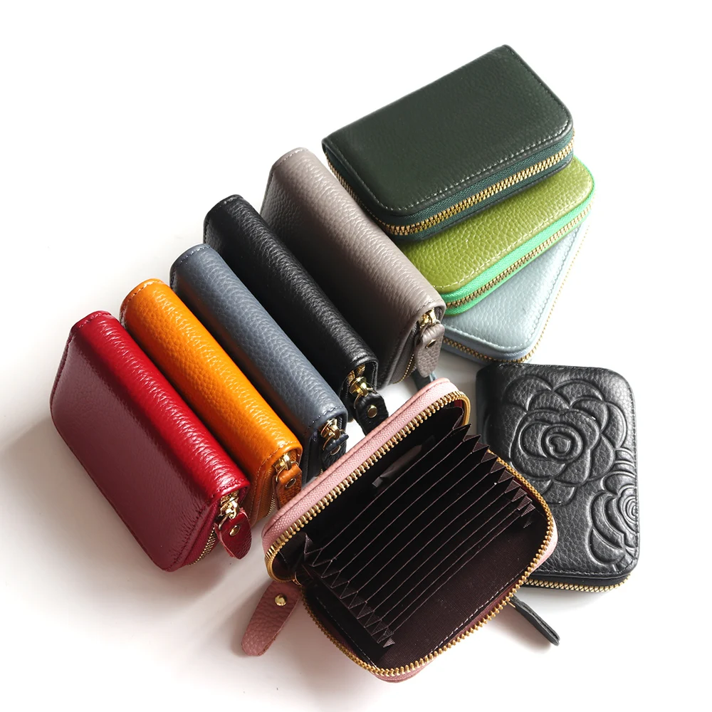 Custom Initials Genuine Leather Card Wallet Real Cowhide Organ Credit Card Holders DIY Gift Personalize Letters Women Wallet