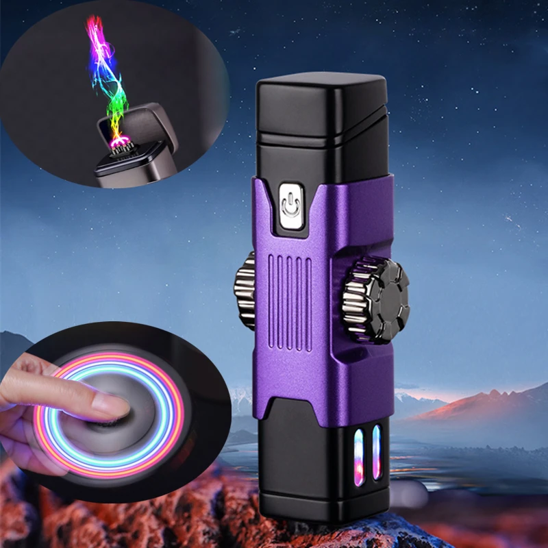 

New Metal Windproof Double Arc Charging Lighter Creative Rotary Gyroscope USB Pulse Plasma LED Colorful Light Lighter Men's Gift