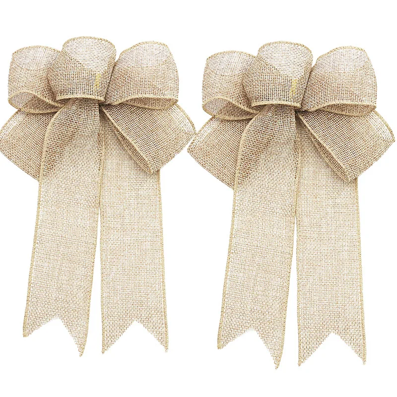 (2-piece Set/pack) 24cm Ribbon Bow Christmas Tree Wreath Decoration Linen Bow DIY Party Craft Decoration