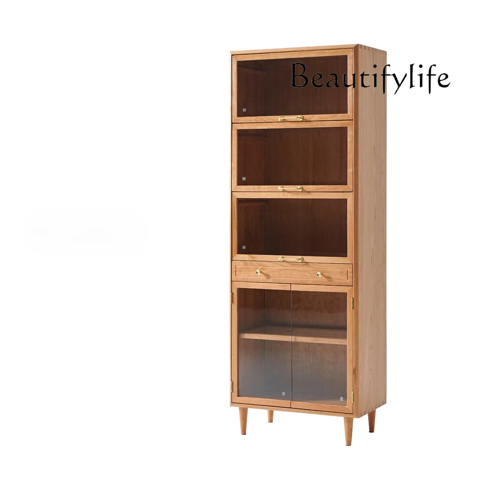 

Display Bookcase Nordic Solid Wood Sliding Door Dining Side Display Cabinet Storage Organizer Japanese Simple