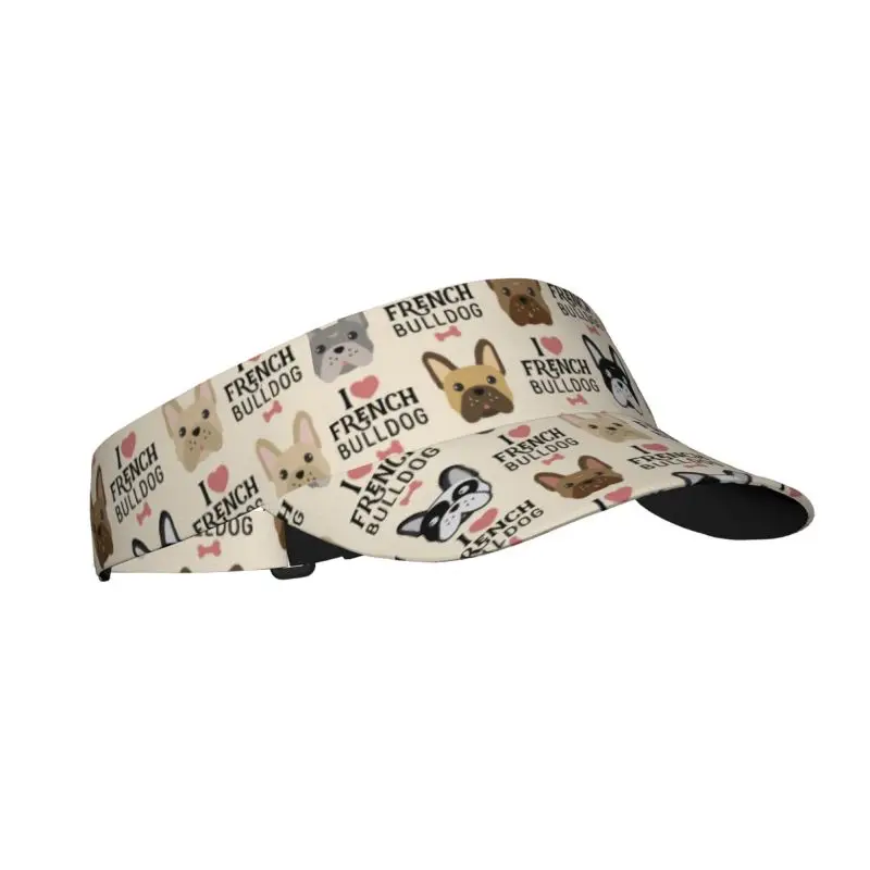 I Love French Bulldog Sunscreen Visor Hats for Women Men Sport Empty Top Baseball Sun Cap for Golf Tennis Running Hiking Camping