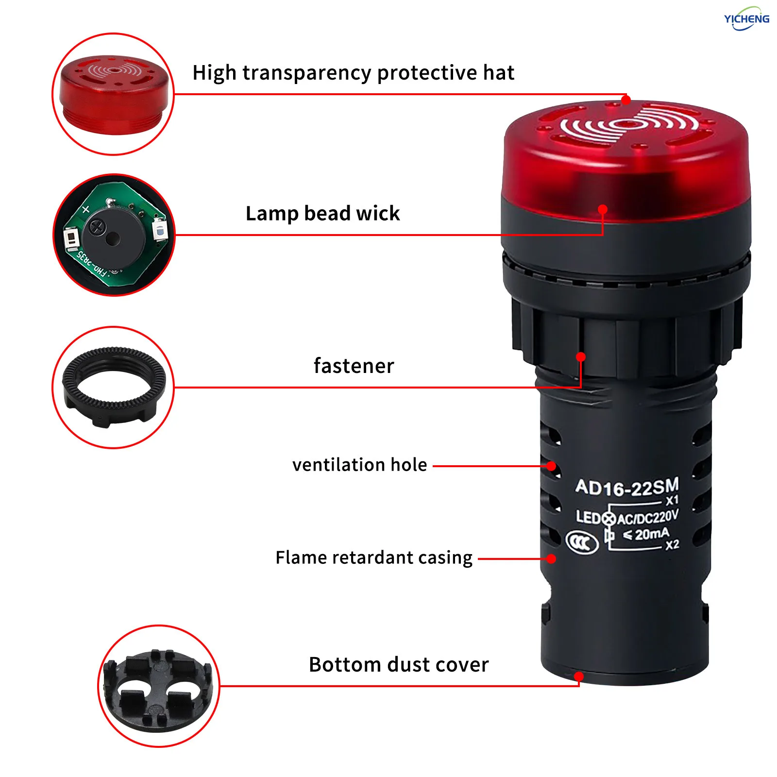 10Pcs The sound light buzzer intermittently emits sound flash,with a high decibel level of 100dB,for Electrical Control Panel