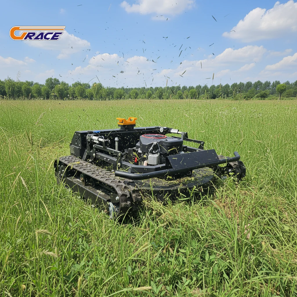 Tracked Remote Control Lawn Mower Cordless Electric Mower with Long Working Time for Large Lawn