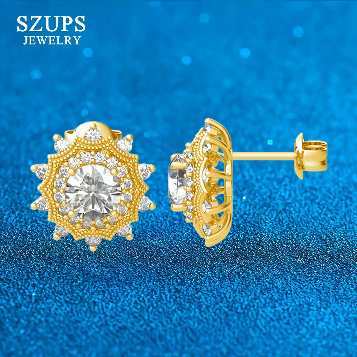 

925 Silver Moissanite Snowflake Stud Earrings for Women 18k Gold Plated Trend Classic 4-Claw Design Engagement Wedding Jewelry