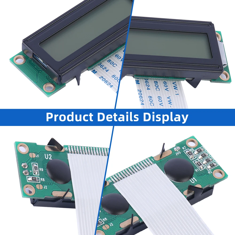 Cyrillic Gray Film Black Letters 1602A-20-2A Character LCD Screen 2*16 LCD FPC75MM 5V ST7066U Industrial Grade Display Screen