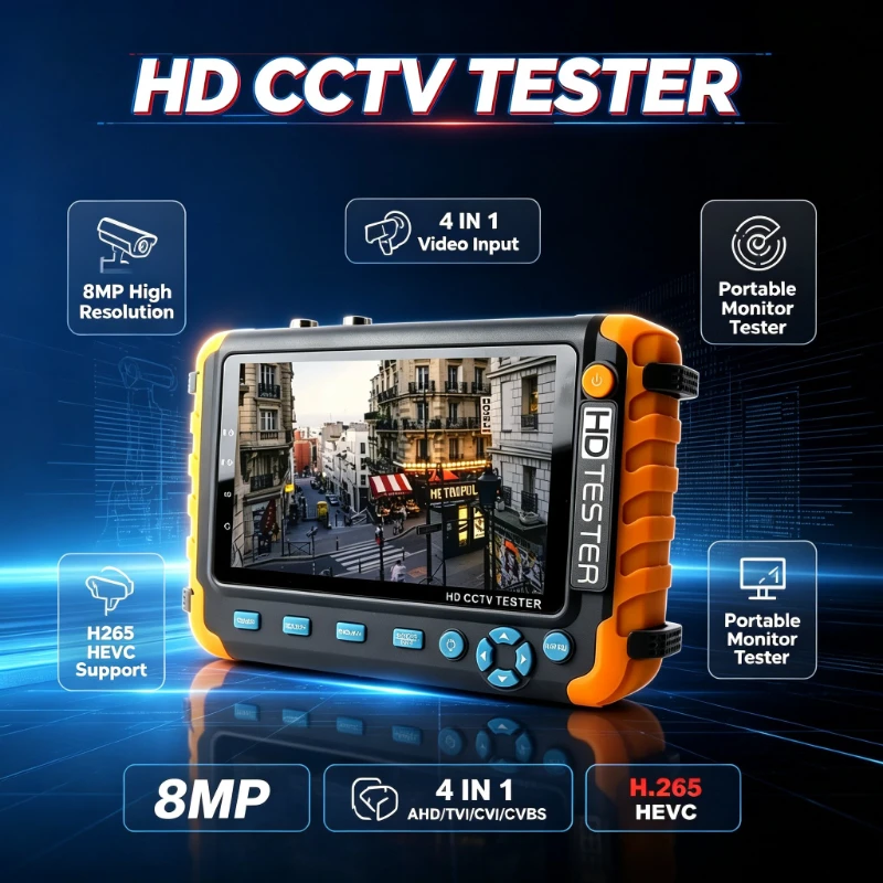 IV8W 8MP 4-in-1 Security Camera Tester Monitor HDMI VGA Input Audio RS485 PTZ Control UTP Cable Tester for AHD CVI TVI CVBS