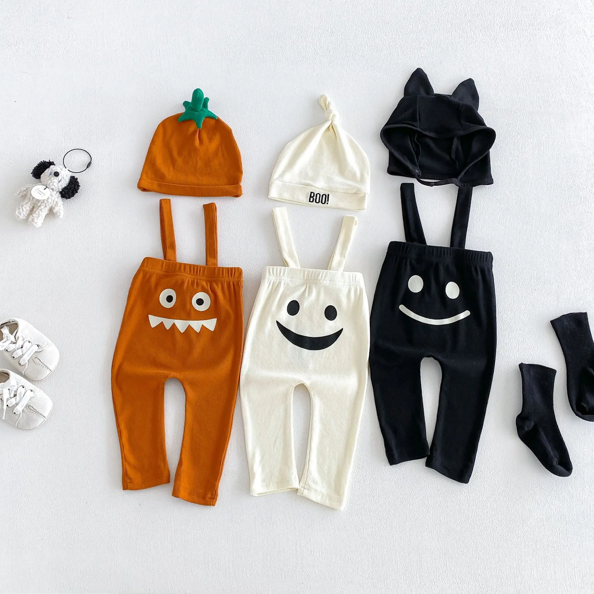 Autumn Baby Bodysuit With Hat Cartoon Ghost Print Sleeveless Romper For 3-24M Girls Boys Halloween Infant Jumpsuit