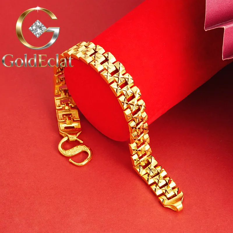 

GoldEclat Luxury 24K 9999 Pure Gold real gold Men's Women's Bracelet Tank Chain