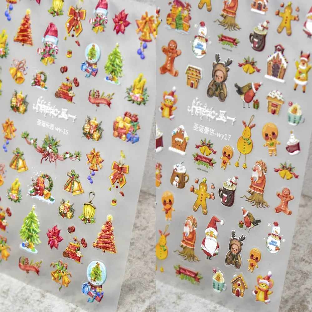 Nail Art Stickers Christmas Gingerbread Japanese Dark Self Adhesive Film Decals Brown Lightweight Manicure Decor for Kids