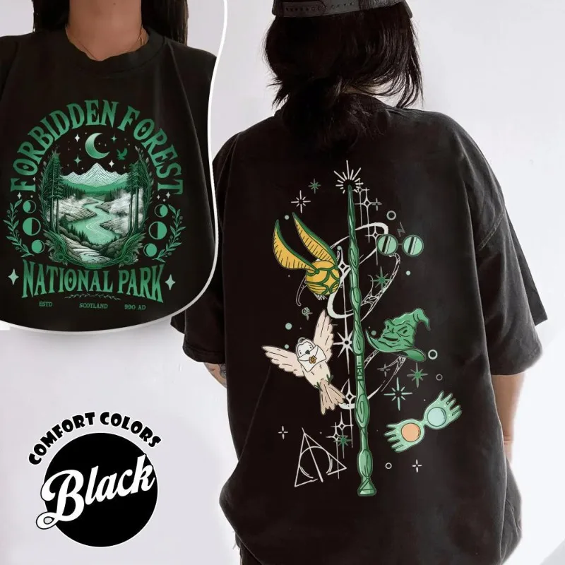 Camiseta de Harry Potter para entusiastas del topo de biblioteca del Parque Nacional del Bosque Prohibido, algodón puro para todas las estaciones, adecuada tanto para hombres como para mujeres