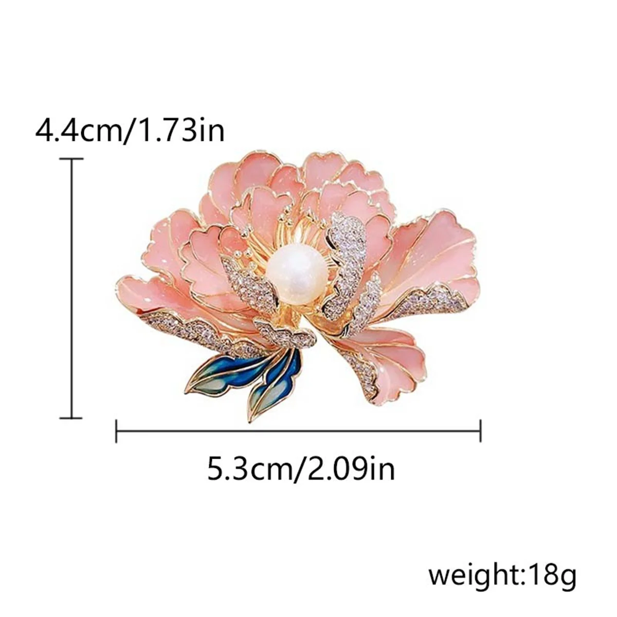 Rinhoo-Broche Flor Peônia Rosa e Azul para Mulheres, Pérola Imitação de Luxo, Pinos Floral, Emblema Esmalte da Planta, Joia Senhora Elegante