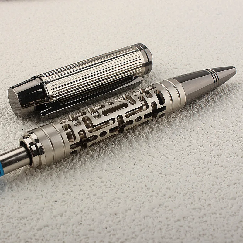 

New Beautiful Hollow Metal Gray Ballpoint Pen 0.7MM Creative Student Writing Business Gel Pen Office Supplies Student Stationery
