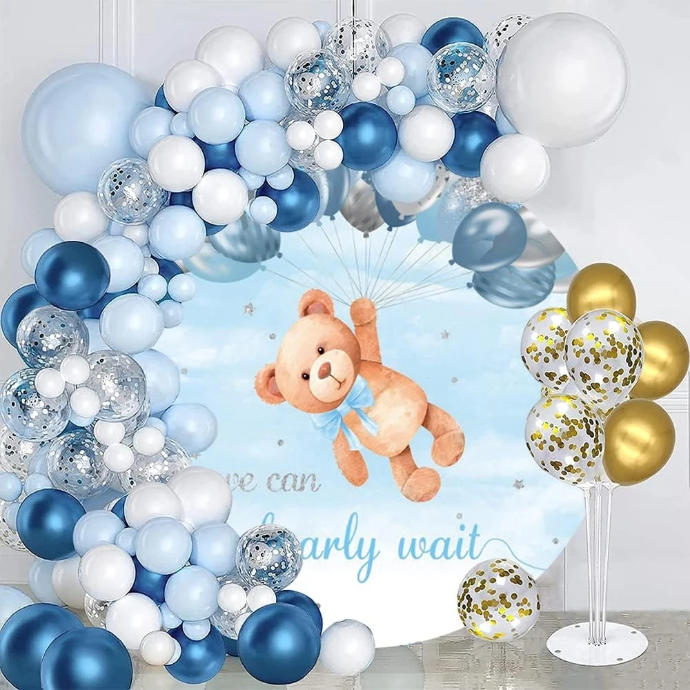 Bear Round Baby Shower Photo Background Hot Air Balloon Newborn 1st Birthday Party Polyester Circle Backdrop Photography Props