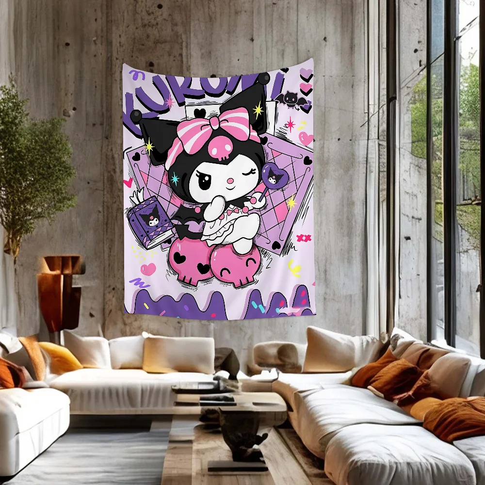 Melody Kuromi Cute Tapestry Anime Tapestry Hippie Flower Wall Carpets Dorm Decor Wall Hanging Home Decor