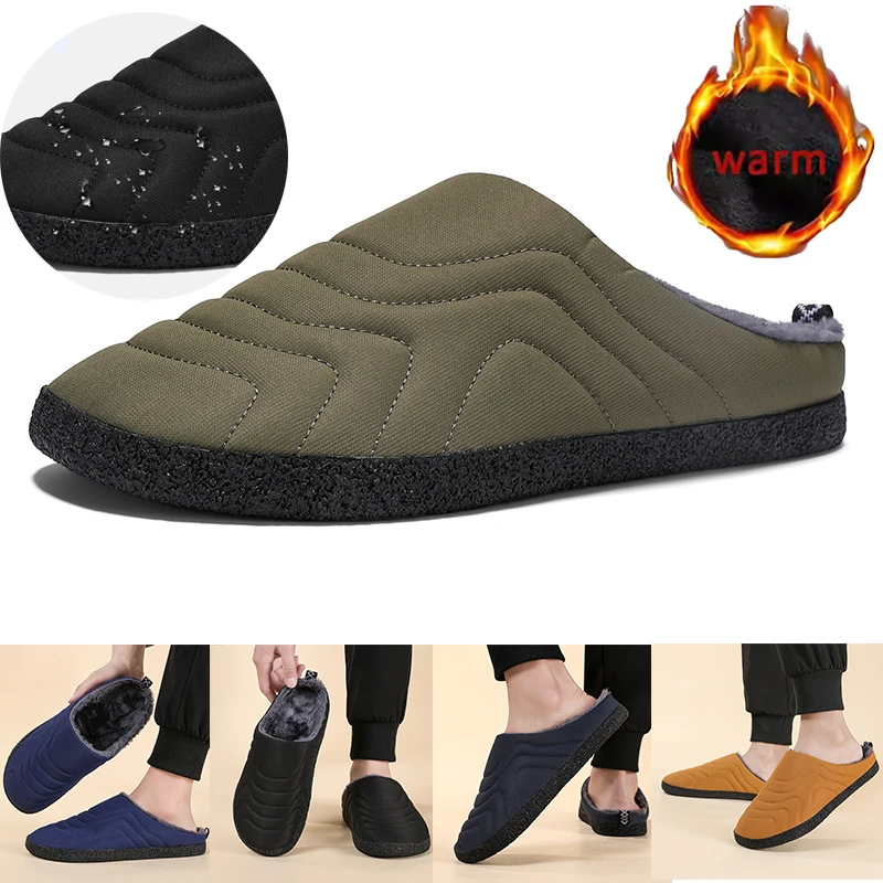 

Winter Thick Plush Warm Slippers Men Women Indoor Cotton Slides Waterproof Couple Casual Half Slippers Comfortable Non-Slip