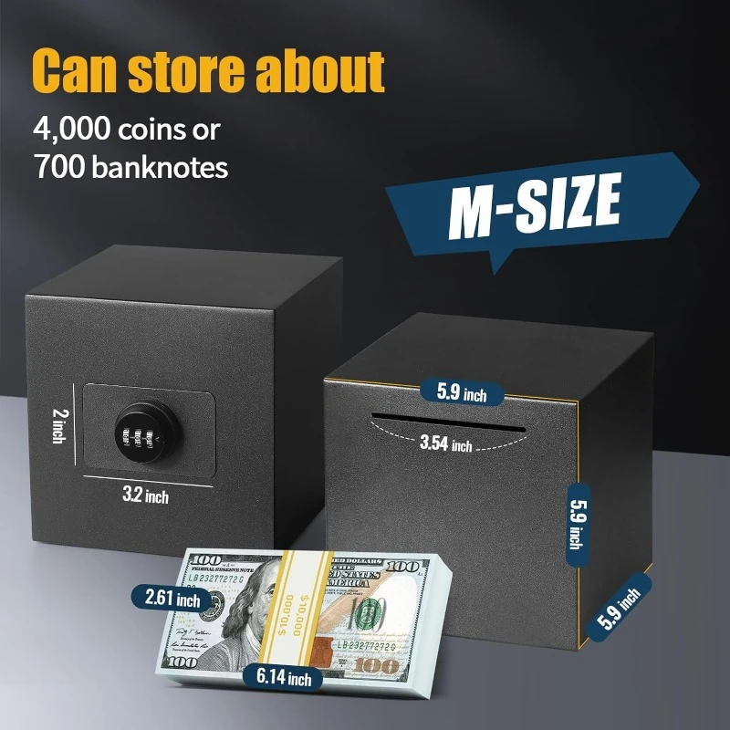 Large Capacity Matte Black Stainless Steel Password Lock Piggy Bank Reusable Children's Gift Storage Box Adult Piggy Bank