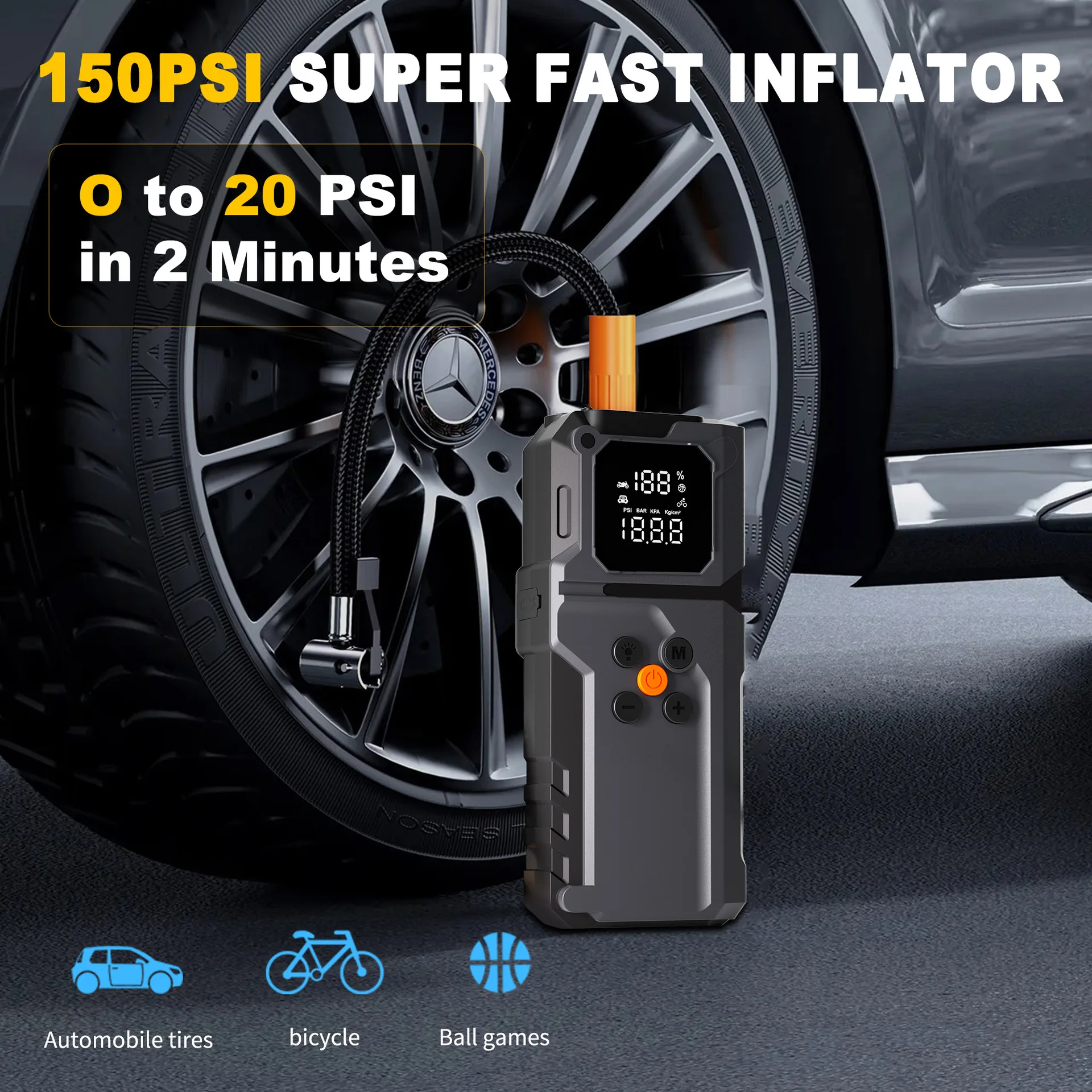 5000A Car Jump Starter Air Compressor 4in1 12V Auto Battery Booster Heavy Duty Tire Inflator Power Bank Emergency Kit