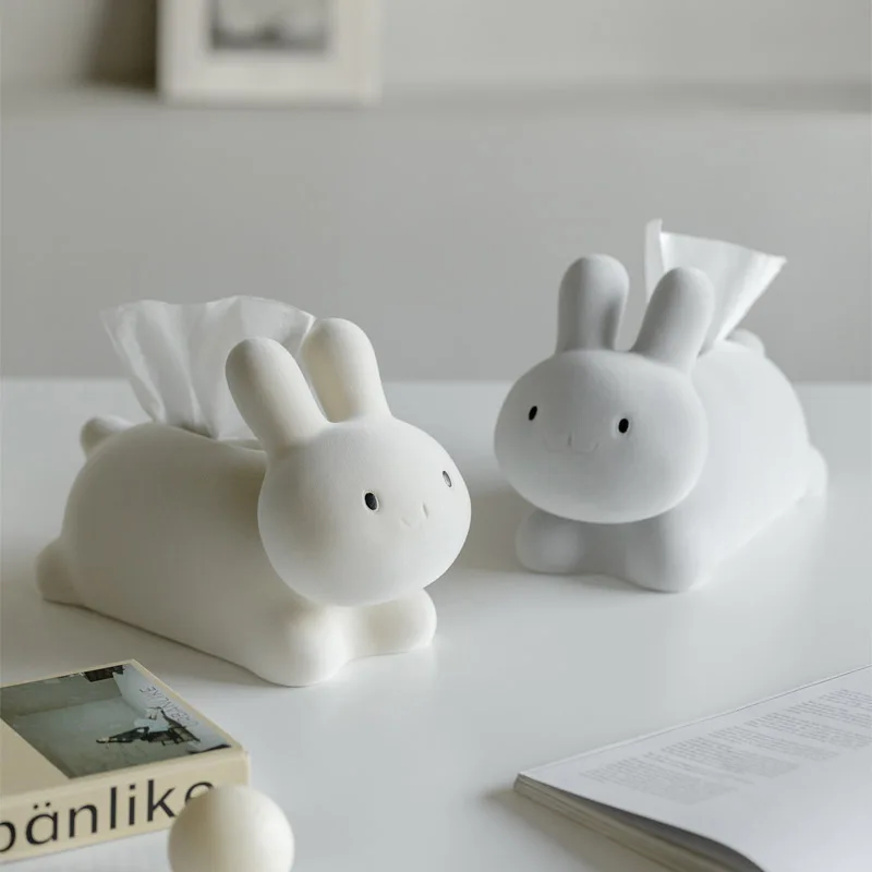 

Flocking Creative Modern European Art Rabbit Tissue Box Luxury Tea Dining Table Living Room Bedroom Hotel Decoration Napkin Box