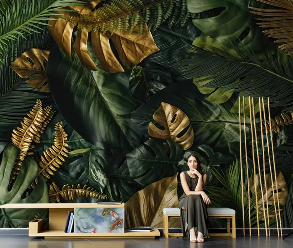 Tropical retro wallpaper decoration TV background wall banana leaves living room dining room high-end wallpaper painting