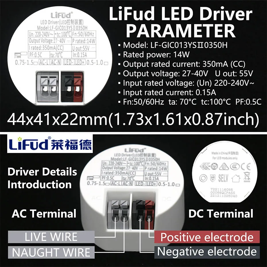 Lifud LED-Treiber 10 W 12 W 14 W 18 W 20 W 30 W 40 W LED-Netzteil AC 220 V 240 V Beleuchtungstransformator CE CB TÜV SAA RCM-Zertifizierung – Detail 3