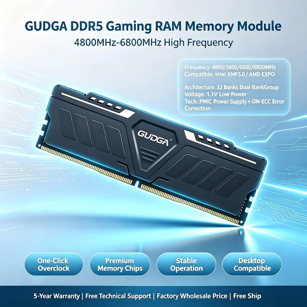 GUDGA DDR5 Desktop Memory RAM 8GB 16GB 32GB 4800MHz 5600MHz 6400MHz DIMM with Aluminum Heatsink for Desktop Computer PC