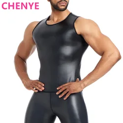 Männer Body Shaper Kunstleder Weste Unterhemd Tank Top ärmellose Hemd Westen Männer abnehmen Unterwäsche Taille Trainer Korsetts