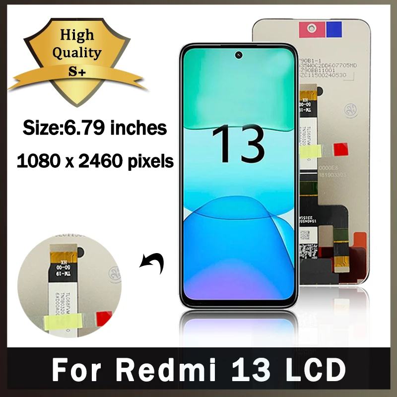 

6,79-дюймовый экран дисплея для Xiaomi Redmi 13, ЖК-дисплей, дигитайзер сенсорного экрана, часть с рамкой для замены Redmi 13,