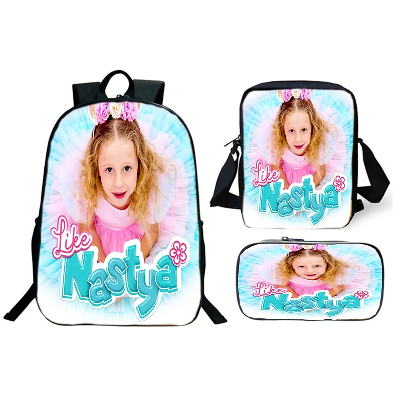 3pcs/set Like Nastya Print Backpacks Satchel Pencil Case Student Cartoon SchoolBags Teenager Cute Girls Bookbags Leisure Mochila