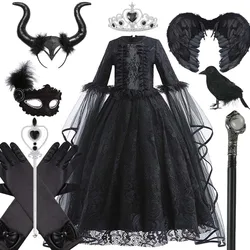 Maleficent Cosplay Party Costume Halloween Girls Evil Witch Black Dress Kid Role Playing Carnival children's Day Clothes 2-10Yrs