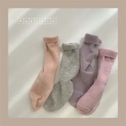 Winter Japanese Thick and Warm Solid Rabbit Hair Women's Socks Ins Slim Flapped Mid Tube Wool Pile Socks Kawaii Women's Socks