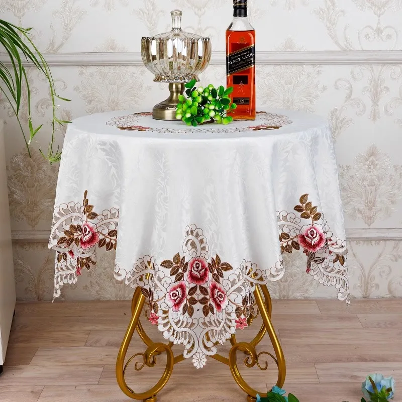 Square Tablecloth For Dining Table Cloth White Luxury Embroidery Lace Placemat Table Cover Juppe Elegant Towels Home Decoration