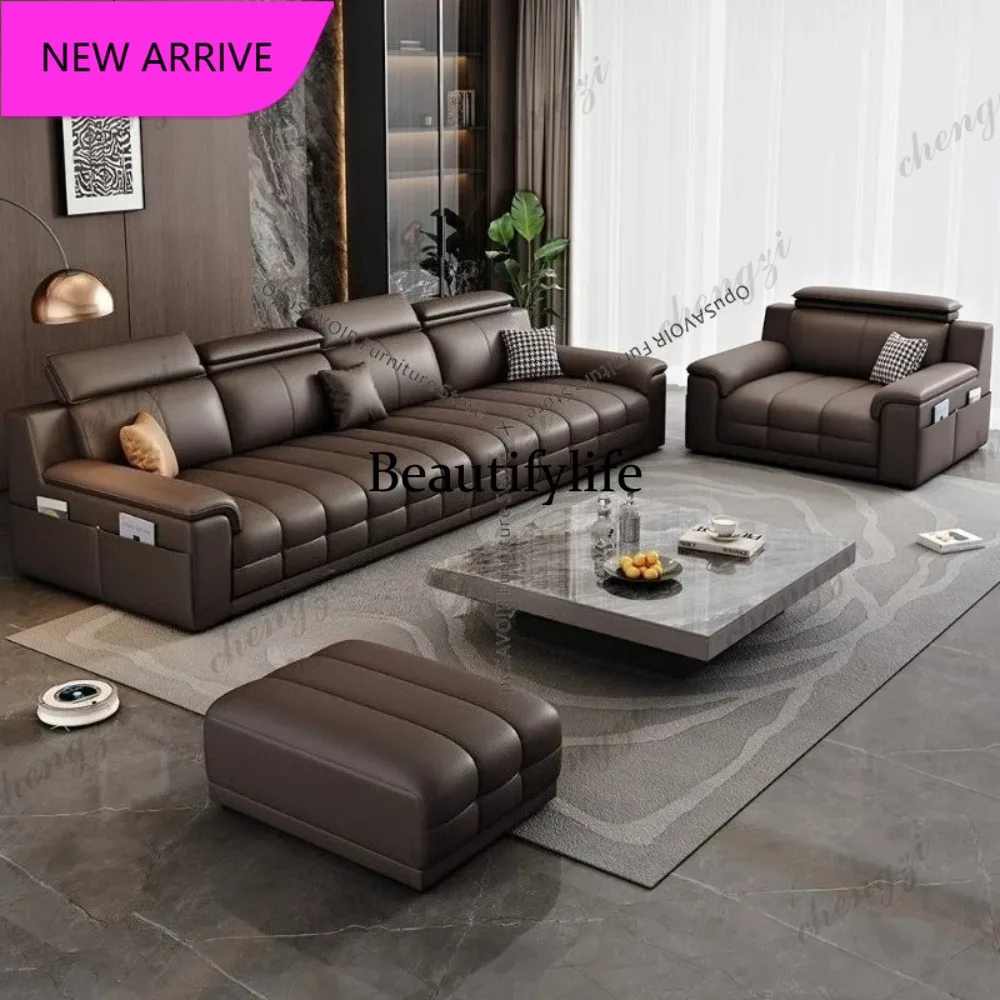 

P3 Italian Minimalist Lawrence Top Grain Leather Sofa - 3-Seater Straight Living Room Sofa Latex Support Compact Furniture