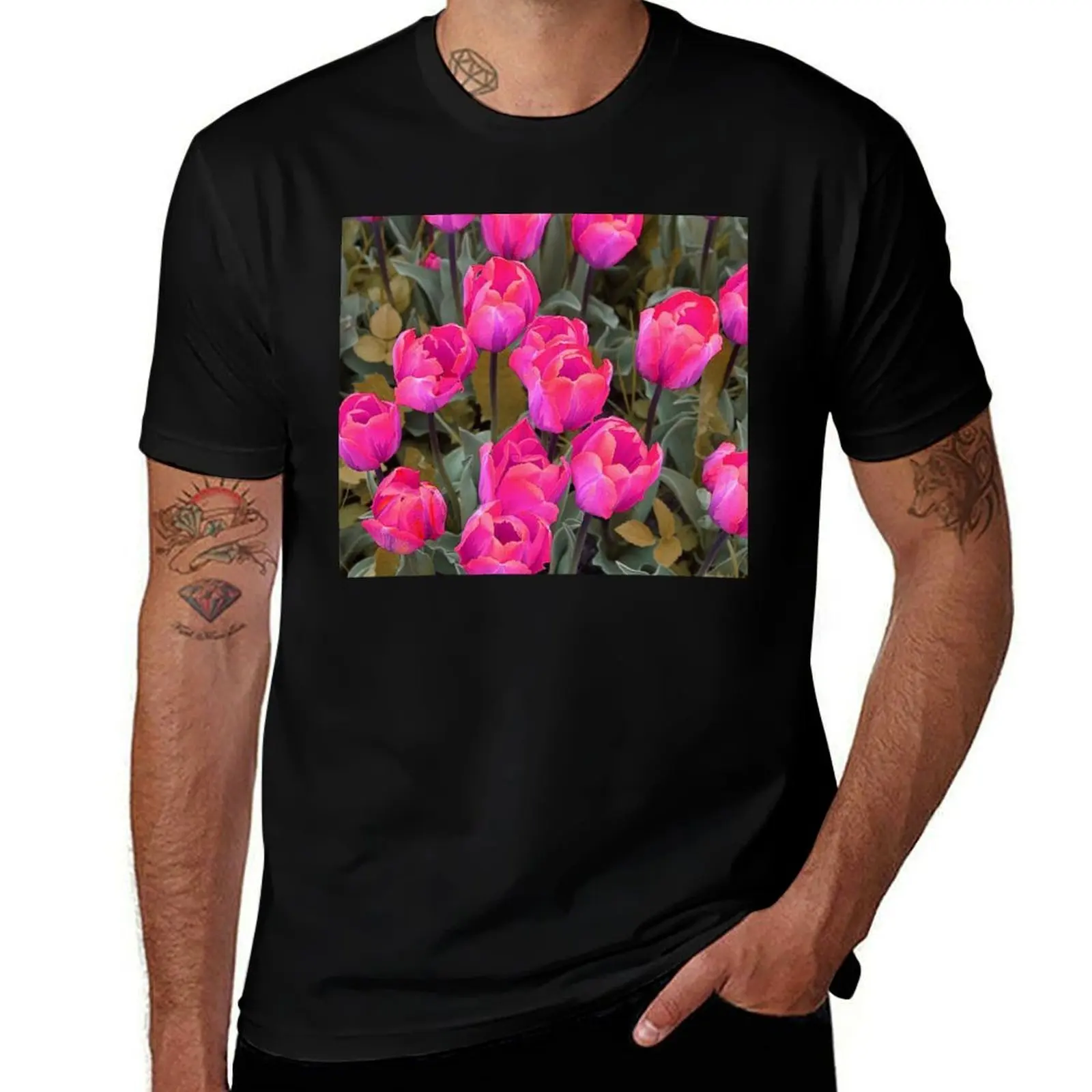 

pink tulips T-Shirt cotton graphic tees cheap stuff oversizeds Men's t shirts