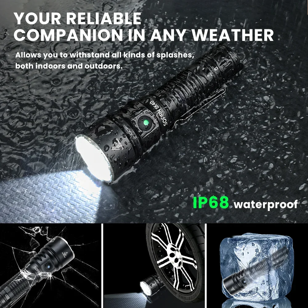 Sofirn SK40 SFT70 LED 3200lm مصباح يدوي تكتيكي 21700 شعلة قوية قابلة لإعادة الشحن بطول 580 متر مع أضواء كاشفة