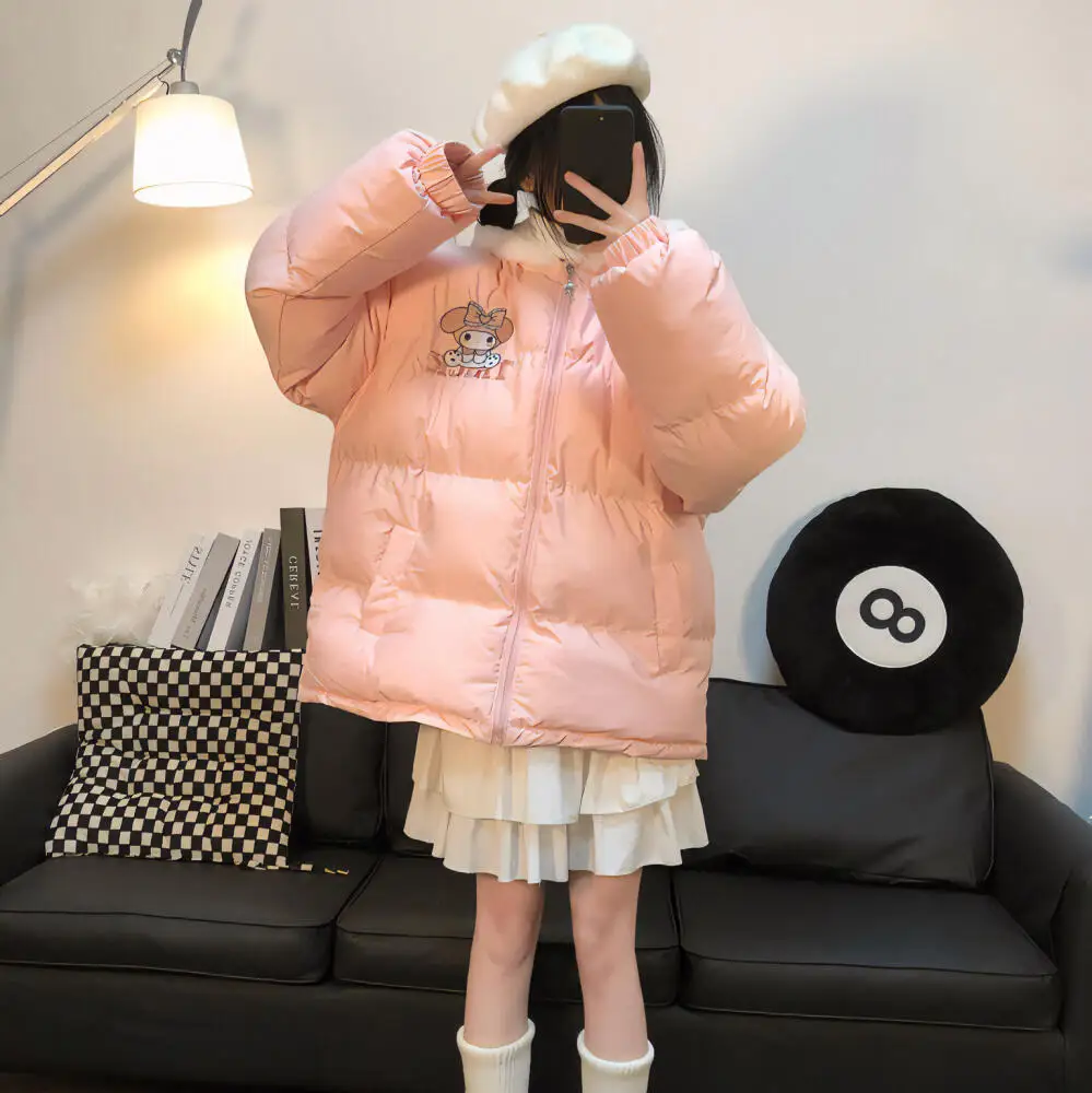 

Anime Winter Down Jacket My Melody Cartoon Cute Cinnamoroll Thicken Cotton Clothes Stand Collar Coat Loose Warm Sweet Girls Tops
