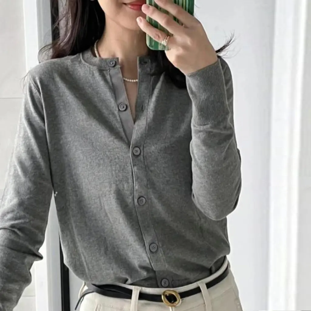 

Women's round Neck Knitted Cardigan Embroidered Pony Logo Solid Color Short Sweater Autumn Casual Temperament New RL Laff