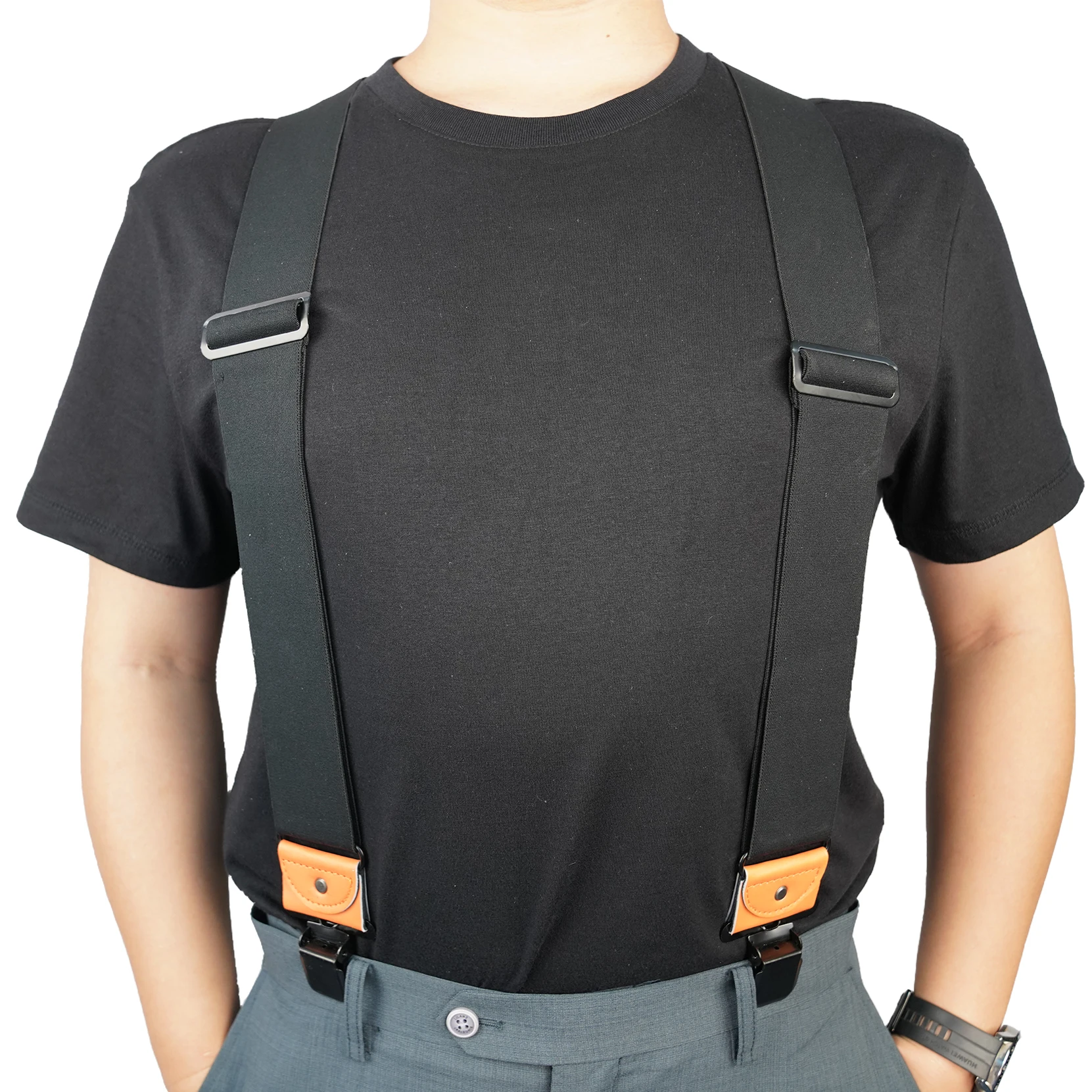 Melo Tough Men\'s Industrial Strength Suspenders Partial Elastic Tradesperson\'s Suspenders 2 inch Wide Tool Belt Suspenders