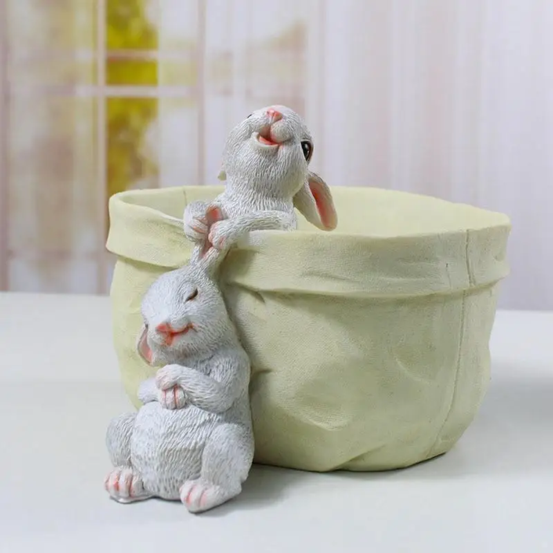 Planter Rabbit Resin Succulent Pots Animal Statue for Balcony Patio Decorative Cartoon Planter Garden Art Decorations