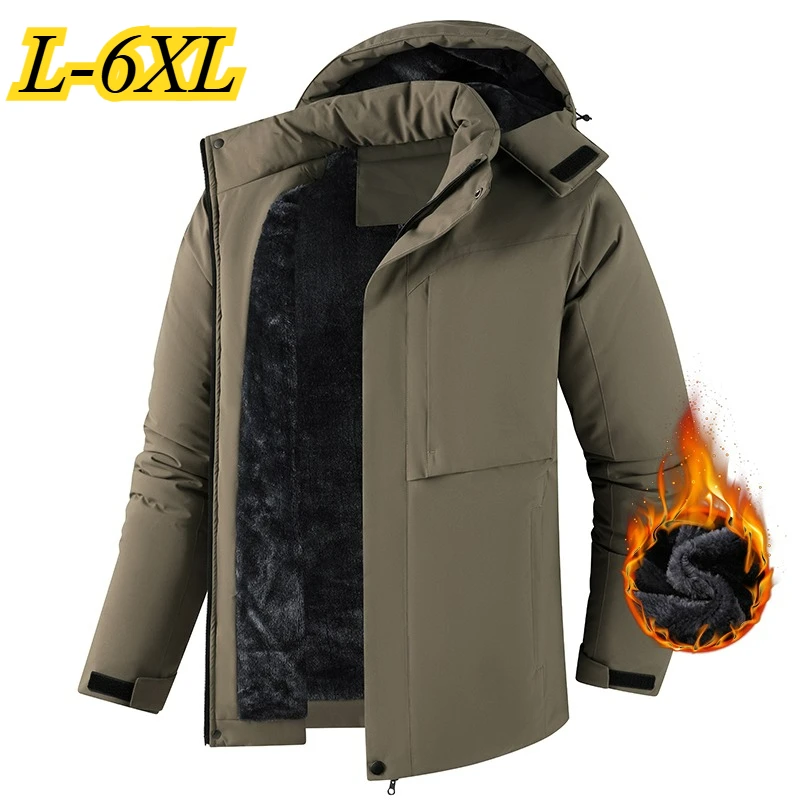 

Winter Mens Padded Jacket Fleece Lined Outdoor Climbing Cold Resistant Parka Hooded Hiking Sport Windproof Warm Cotton Coat