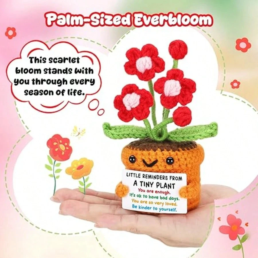 1 Piece of Handmade Crochet Flower Pot Plant Decoration for the Desktop, Conveying Positive Energy and Good Mood, a Heartwarming Gift Suitable for Giving to Friends, Colleagues, Sisters, or Daughters