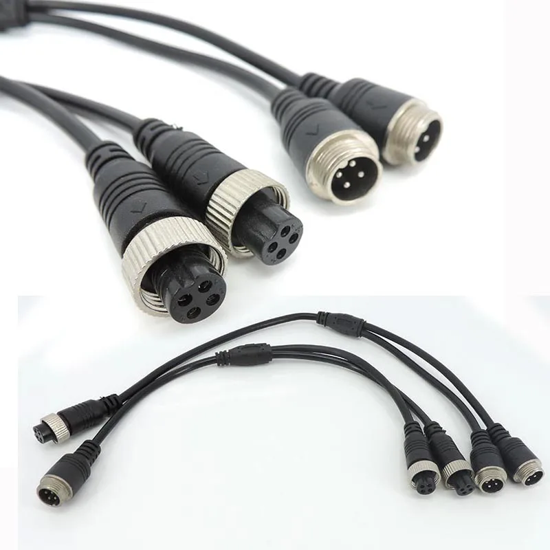 M12 4Pin Aviation Head to Aviation Head Male to 2 Female to 2 male Extension Y Splitter Cable Adapter for CCTV Camera  A7